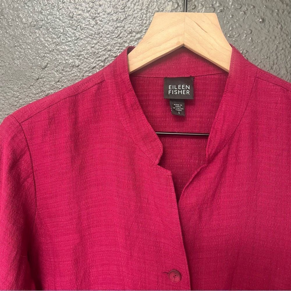 Eileen Fisher Raspberry Linen Blend Button Front … - image 2